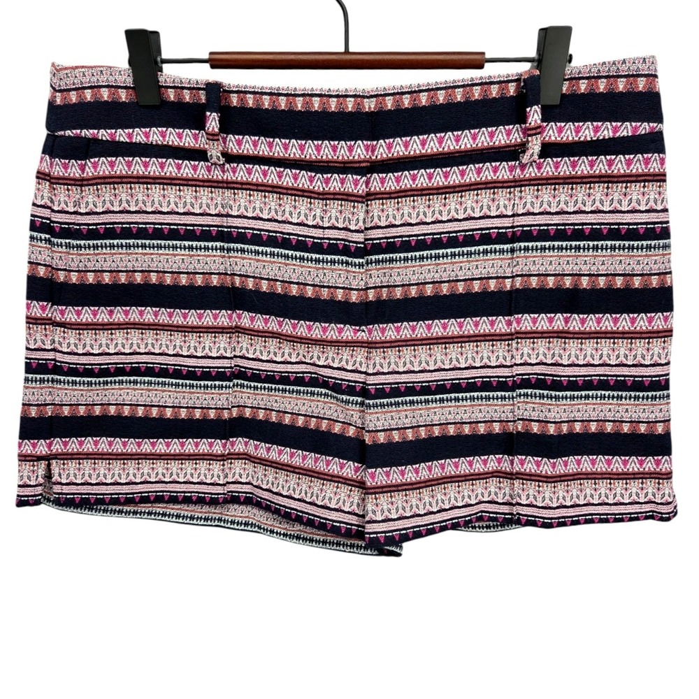 LOFT Riviera Shorts 8P Navy Pink Geometric Jacquard Boho Preppy Petite EUC